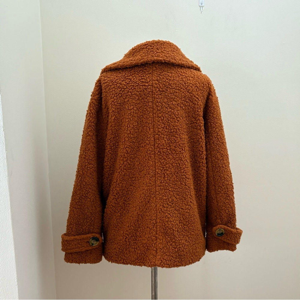 Free people Burnt Orange Shearling Sherpa Teddy Peacoat Jacket Size Medium Cozy - Picture 6 of 15